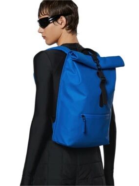 NWT RAINS Rolltop Rucksack W3 Waterproof Backpack in Blue